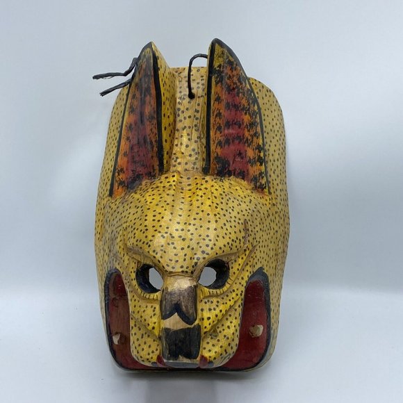 Hand Carved Guatemalan Cheetah Serval Cat Mask - Picture 1 of 7
